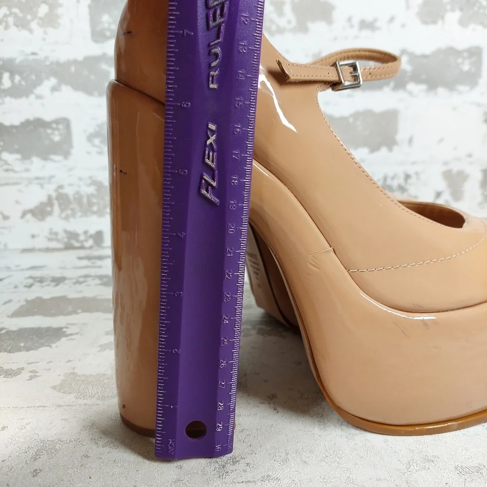New Schutz Zayne New Pressego Tan Patent Leather Platform Mary Jane Pumps T34